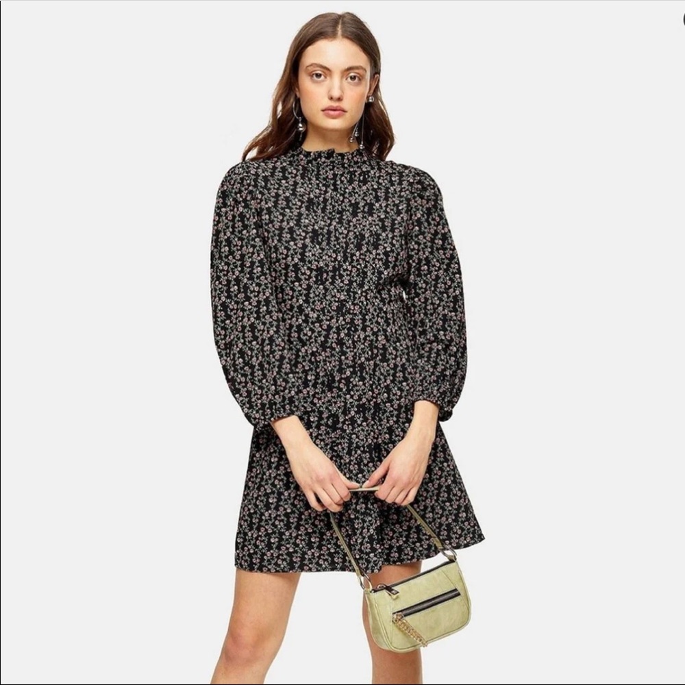 Topshop puffed sleeve button detail dress size 12